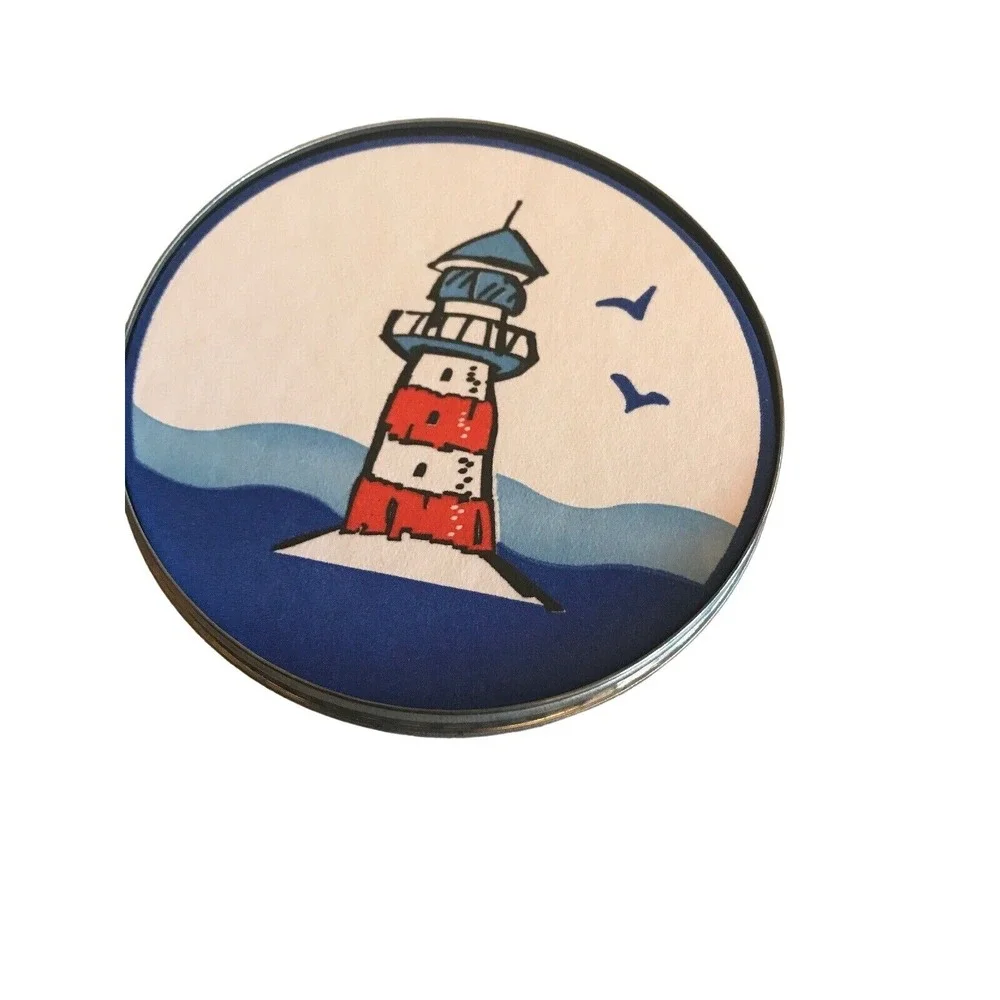 Lighthouse Paper Coasters in Round metal tin set of 15